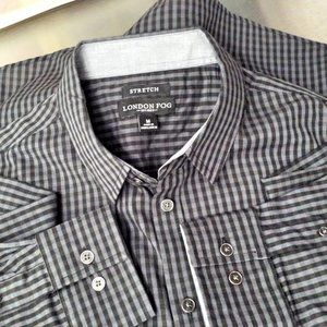 2016 London Fog Check Gingham Shirt Mens Sz-M Grey